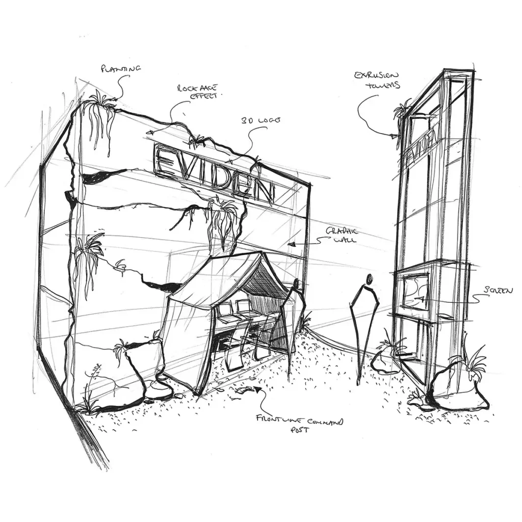 Atos case study - concept sketch eviden exhibition stand